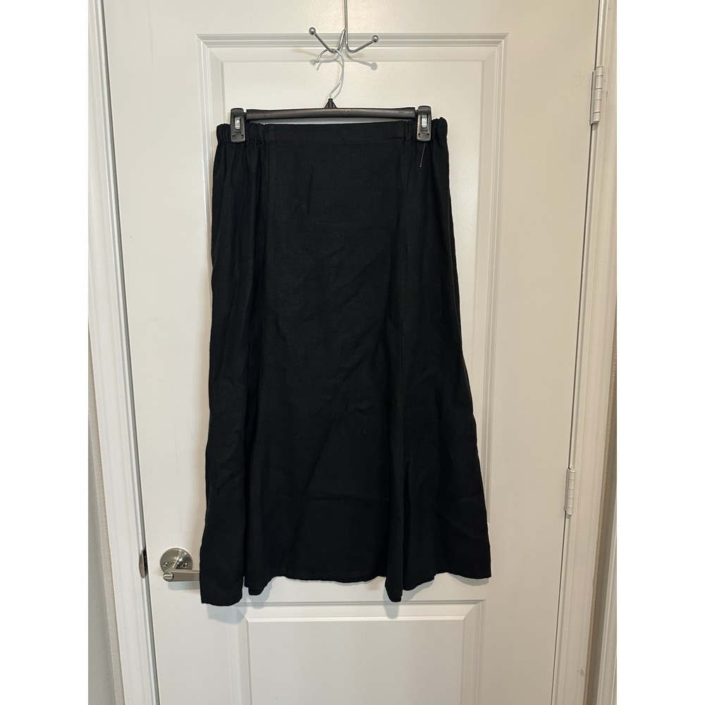 FLAX 100% Linen Black Midi Skirt Y2K Vintage Lagenlook Size S